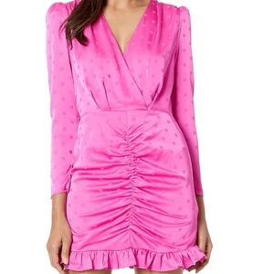 WAYF Magenta Satin Polka Dot Dress NWT